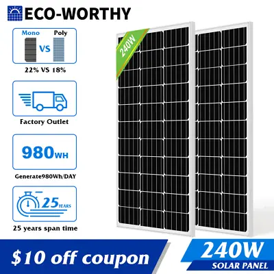 ECO-WORTHY 240W Watt 12V Monocrystalline Solar Panel (120W*2PCS) For RV • $139.99