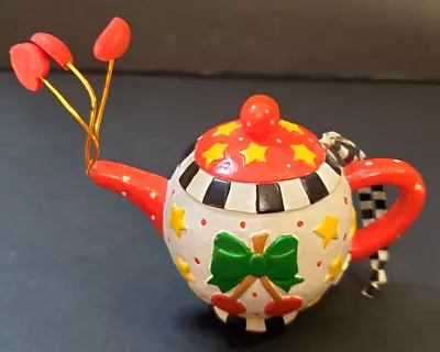 MARY ENGELBREIT Kurt Adler Christmas Collection Ornament Teapot Red Hearts Cherr • $26.99