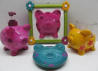 NEW Novelty Bath PIG PARTY Kids Bath Set & Wall Plaque Pig OINKS When Touched • £77.09