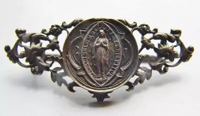 Antique Silver Brooch Of The Miraculous Medal Blessed Virgin Mary Immaculate • $37