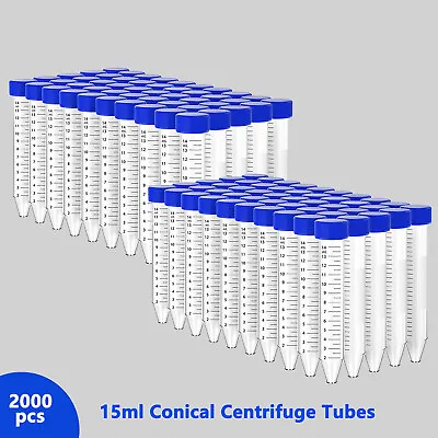Conical Centrifuge Tubes 15mL[2000Pack]Plastic Test Tube Screw Caps Graduations • $332.99