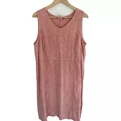 Hot Cotton Marc Ware Dress Size Large 100% Linen Sleeveless Embroidered Pink • $21.49