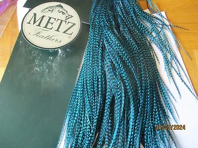 Metz Saddle Grade 2 Kingfisher Blue Grizzle Rooster Hackle fly Tying Materials • $49.55
