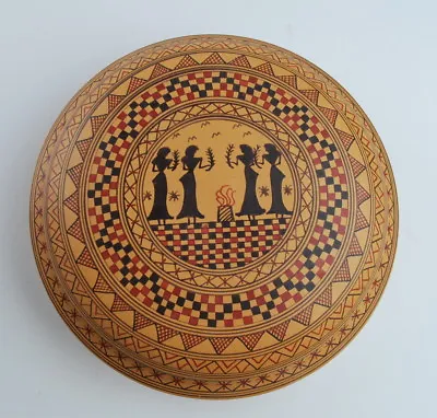 Hand Made In Greece Terracotta Covered Trinket Box Painted Souvenir Beautiful  • $22.45