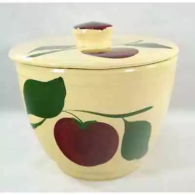 Vintage Watt Pottery Ice Bucket With Lid Apple And 2 Leaf Pattern 7  Tall • $44.99