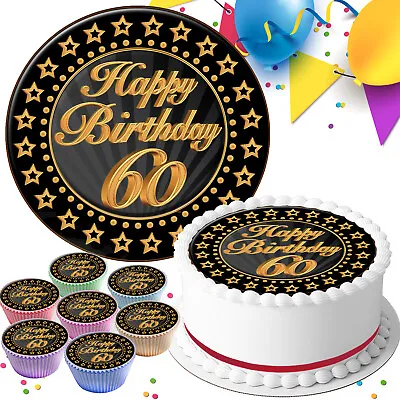 Black Gold 60th Birthday Party Edible Icing Cake Topper & Cupcake Toppers Bk2013 • £6.09