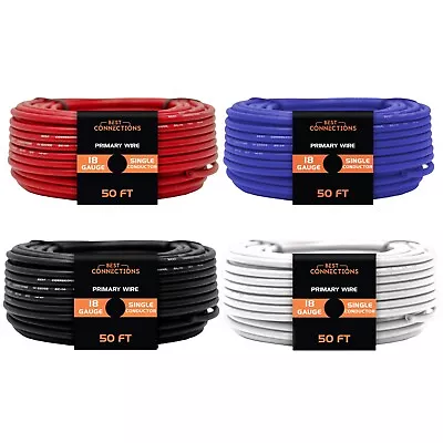 18 Gauge Car Audio Primary Wire (50ft–4 Rolls)– Remote Power/Ground Electrical • $17.95