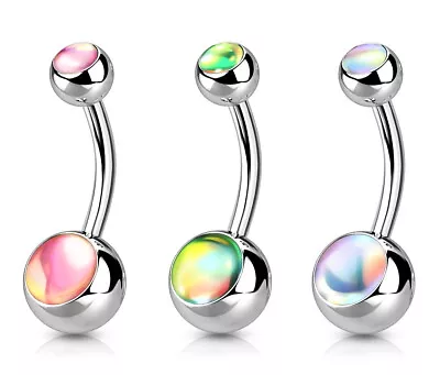 £2.30 • Buy TITANIUM - Double Gem IRIDECSENT STONE Belly Bar : 6mm 8mm 10mm 12mm 14mm 16mm