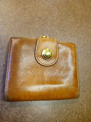 Vintage GUCCI Brown Leather Small Wallet W/ Logo Snap & Coin Purse Clasp Pocket • $150