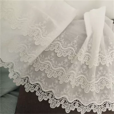 1 Yard Cotton Floral Embroidery Lace Trim Dress Curtain Fabric Ribbon Sewing • $8.98