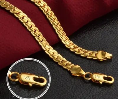 6mm 18K Gold Cuban Curb Chain Men Women Necklace Jewellery 16  - 24  Fashion G • £6.99