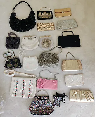 $41 • Buy LOT 18 Vintage Purses Clutch Beaded Gold Sequins Mary Frances Black Embroidered