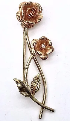 Antique Vintage Gold Filled Roses And Diamond Pin Brooch • $35