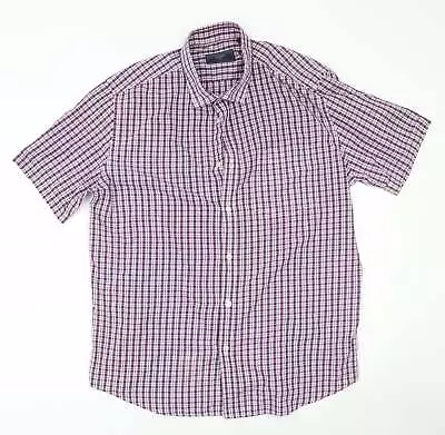 £5.25 • Buy Atlantic Bay Mens Red Check Polyester Button-Up Size L Collared Button