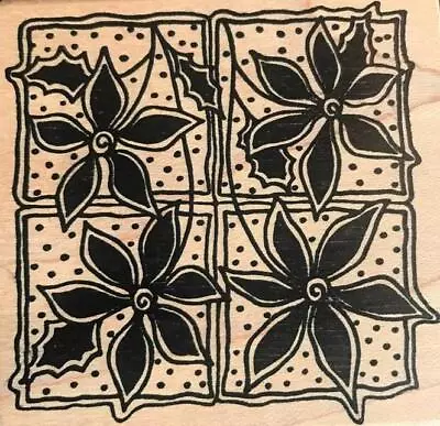 New MAGENTA Rubber Stamp POINSETTIA SQUARE CHRISTMAS Wd Mntd • $5
