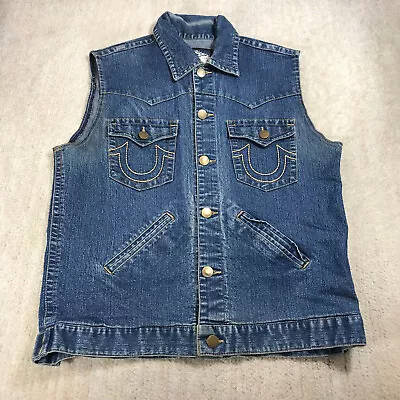 True Religion Denim Vest Mens Large Jacket Made IN USA Jeans Coat Ranch • $44.44