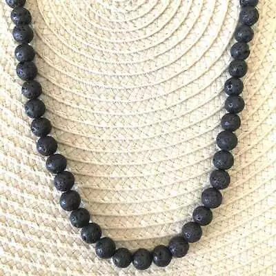 Black Lava Beaded Mens And Womens Necklace Beads Stones Natural Jewelry Gifts • $32