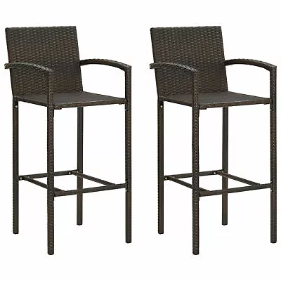 Bar Stools 2 Pcs Brown Poly Rattan V1Z5 • £208.99