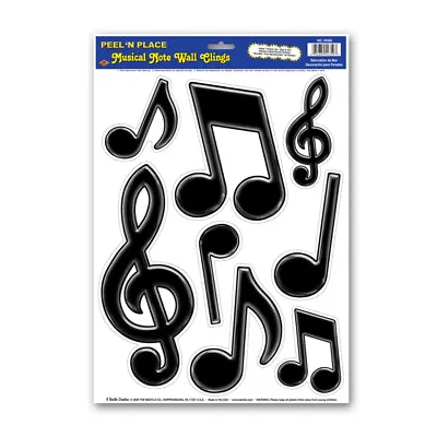 Peel 'N Place Black Musical Note Wall Clings - 1 Sheet Of 8 Clings - Party Decor • $10.95