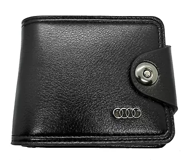 Audi Mens Leather Wallet With Zip Coin Pocket Black • £8.99