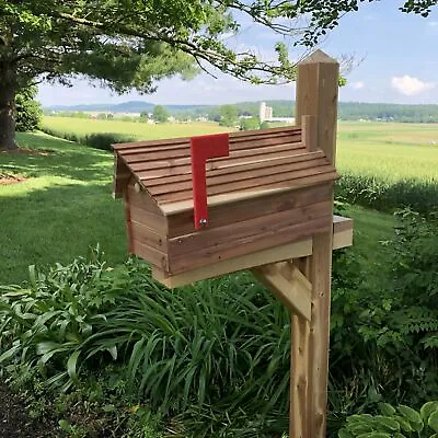 Simple And Beautiful Cedar Log Cabin Mailbox  | Cedar Chalet | Metal Box Insert  • $172