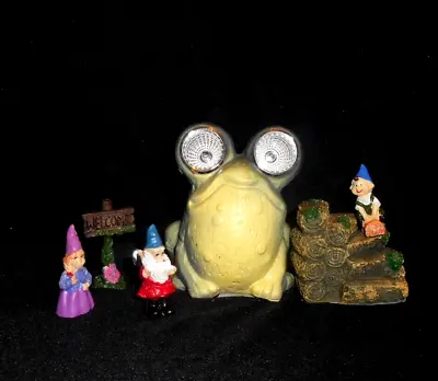 Miniature Fairy Garden Dollhouse Gnome Family   Frog  Sign  Stairs 6 Pc Lot • $15.97