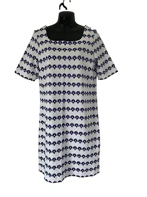 Boutique By Jaeger White / Blue Daisy Print Cotton Shift Dress Size S Uk 10 New • £22