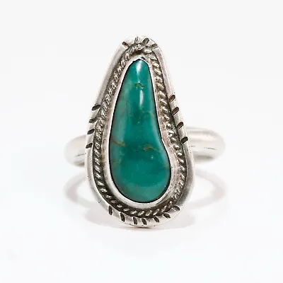 £72.43 • Buy Native American Sterling Silver Green Turquoise Rope Border Stamped Ring 11.5