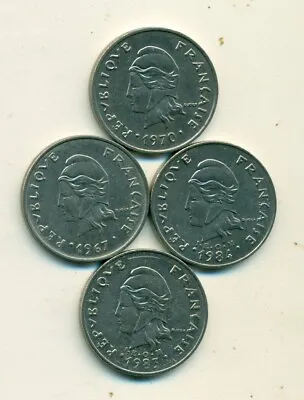 4 DIFFERENT 20 FRANC COINS From FRENCH POLYNESIA (1967 1970 1983 & 1984) • $2.99