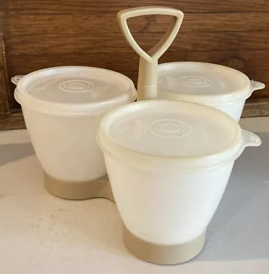 Vintage 1970's Tupperware Trio Condiment Salad Dressing Caddy Server Beige Shear • $12.48