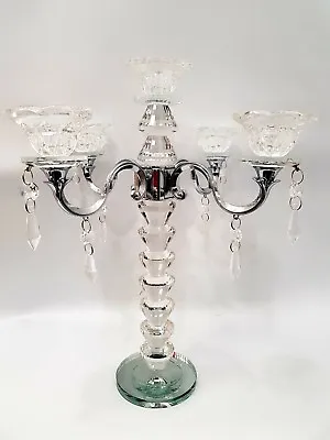 £69 • Buy Silver 4 Arm Elegant Glass Crystal Candle Holder 35cm