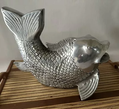 Vintage Aluminum Fish Sculpture Figurine Silver-tone Decorative Large • $69.99