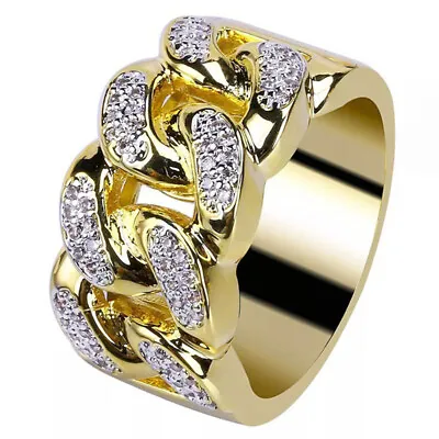 Men's Yellow Gold Plated Band Hip Hop Rings Biker Ring Jewelry Boyfriend Gift • $1.87