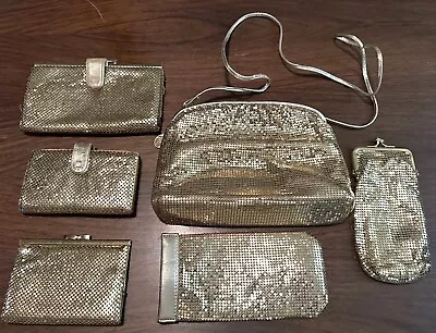 6 Piece Whiting & Davis Vintage GOLD Metal Mesh Cosmetic Bags Coin Purse Clutch • $75