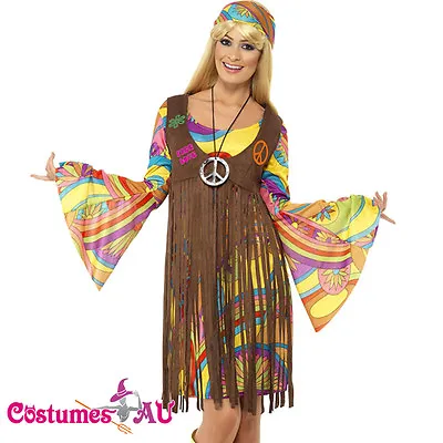 Ladies 1960s Retro Groovy Costume Hippie Hippy Lady 60s 70s Disco Fancy Dress • $47.49