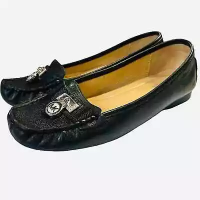 MICHAEL KORS Women's Black Leather Hamilton Loafers Flats Sz 8M • $30