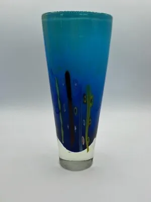 Venetian Blue Murano Italy Blown Art Glass Millefiori Vase By Dino Marten 11.5” • $85.50