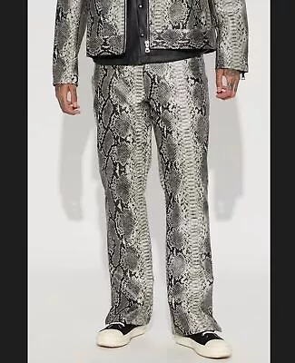 Men's Gray Exotic Snake Embossed Lambskin Leather Pants Leather Python Trouser • $147.15