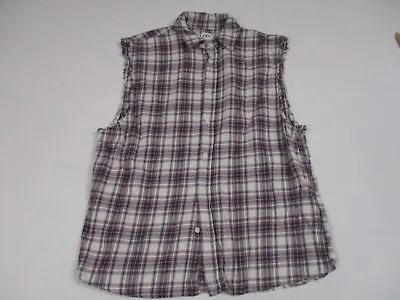 Zara Shirt Men's Size Large Purple Plaid Sleeveless Button Up Preppy Relaxed • $19.88