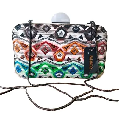 Mimco Filamenta Clutch Shoulder Bag Weave Aztec Colourful Hardcase Chain NEW • $49.84