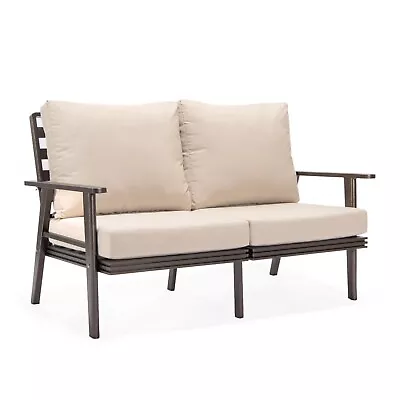 Leisuremod Walbrooke Patio Loveseat With Brown Aluminum Frame And Cushions • $2058