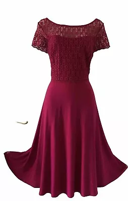 Lace Dress Magenta Colour M&S Size 12 Viscose Fit And Flare  • £9.99