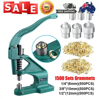 Manual Press Grommet Eyelet Hole Punch Machine + 3 Dies And 1500Pcs Grommets Kit • $54.98