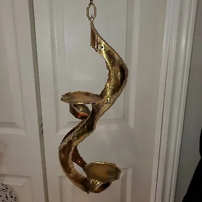 VINTAGE 70s MCM BRUTALIST METAL HANGING CANDLE HOLDER • $29.43