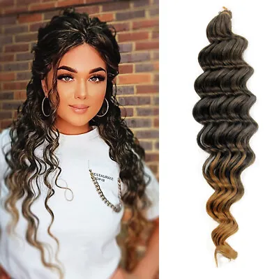 18  Deep Wave Crochet Braids Ocean Wave Afro Curls Twist Braiding Hair Extension • £9.92