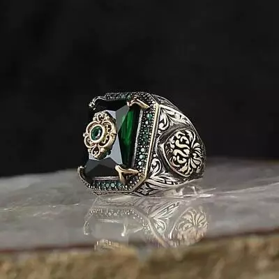 Turkish Signet Ring For Men Vintage Silver Color Carving Pattern Retro Handmade • $7.49