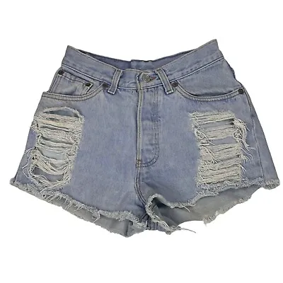 Vtg Levis Button Fly Light Wash Denim Jean Shorts W 5 Cut Off Destroyed Ripped • $29.79