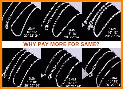 Wholesale 925 Sterling Silver Filled 2MM Necklace Chains For Pendants 16 - 24  • $3.85