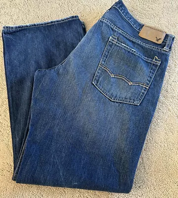 American Eagle Mens Distressed Denim Bootcut Blue Jeans 36W X 32L 100% Cotton • $16.99