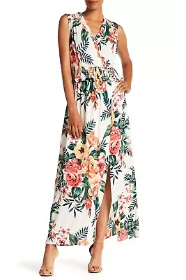 ECI Sleeveless Ruffle Trim Maxi Dress V-neck Sleeveless Floral  Medium $128 • $35